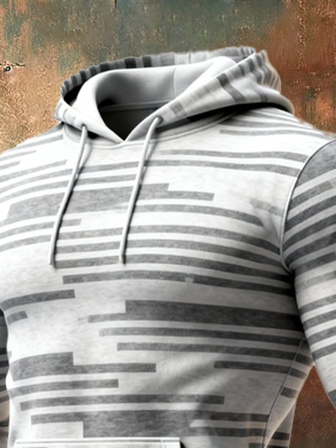Sudadera retro desgastado en bloques de color estampado casual de manga larga para hombre