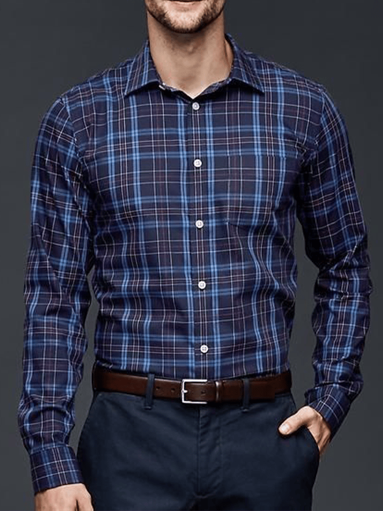 Camisa a cuadros ejecutivo de manga larga para hombre