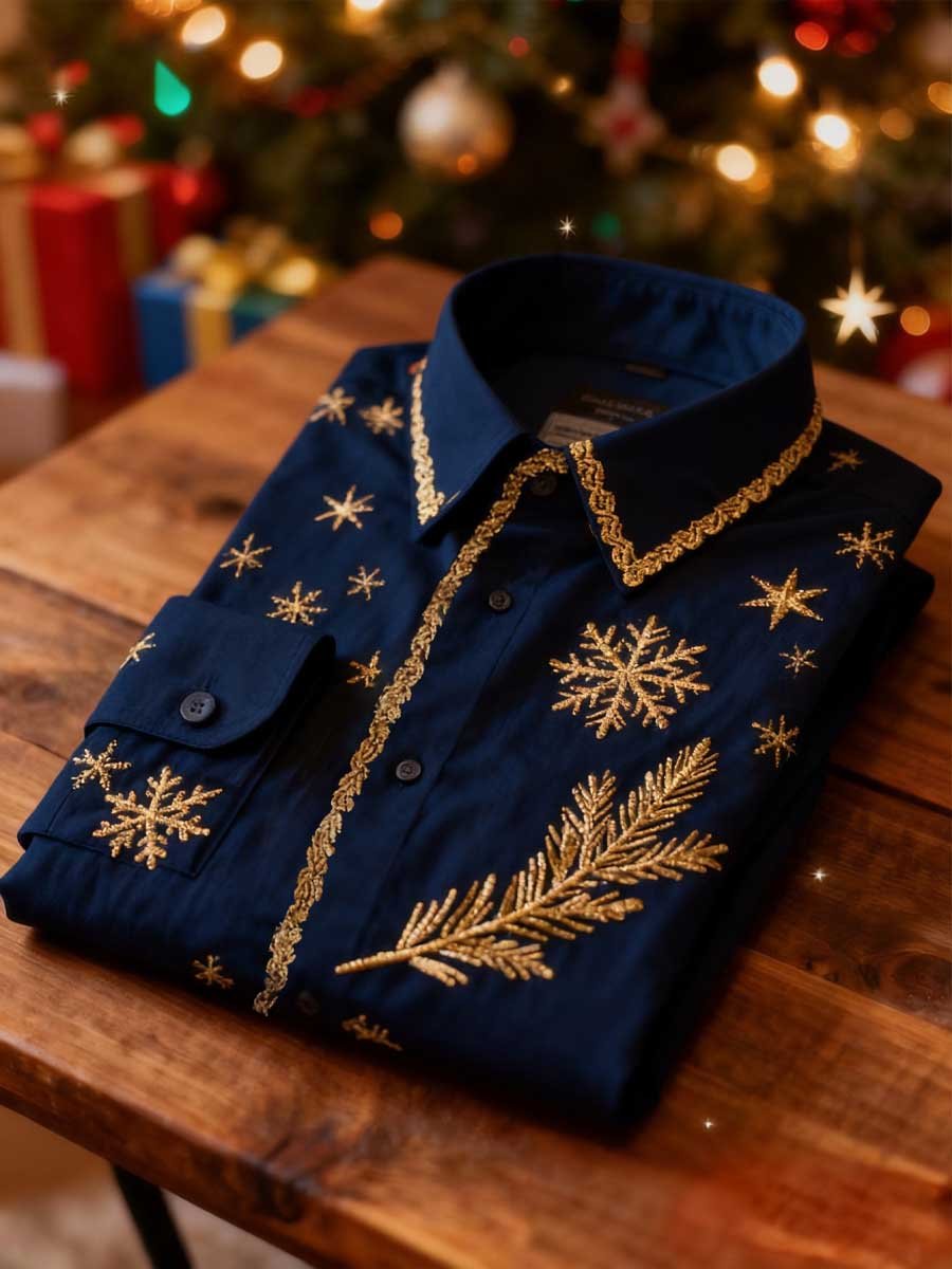 Camisa Christmas Snowflake estampado de manga larga para hombre