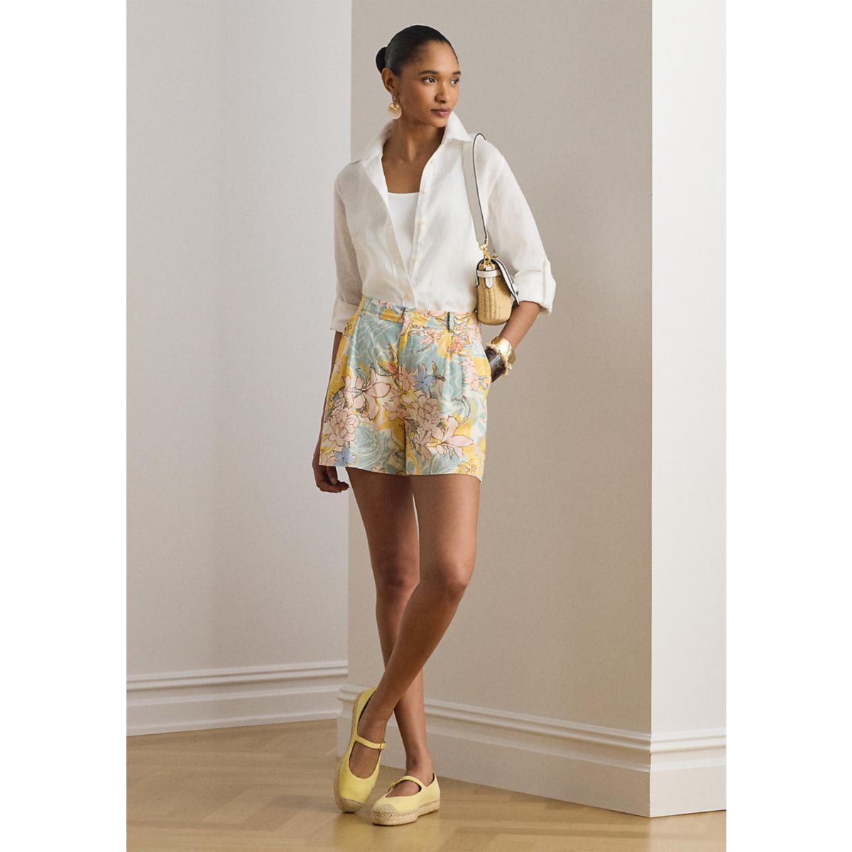 Floral Pleated Linen Shorts - 4