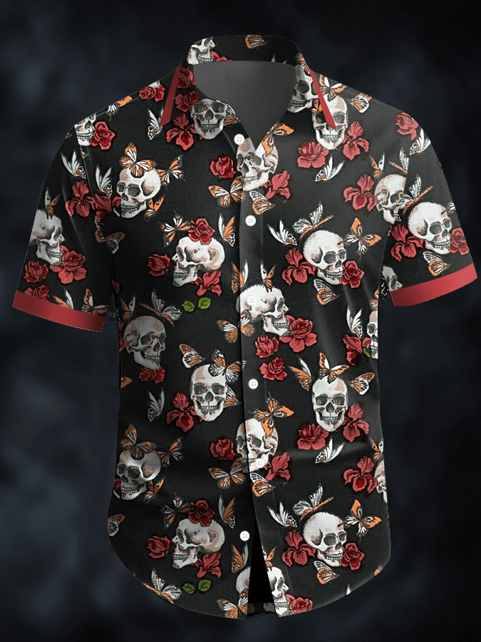 Camisa Dark Skull estampado vintage casual para hombre