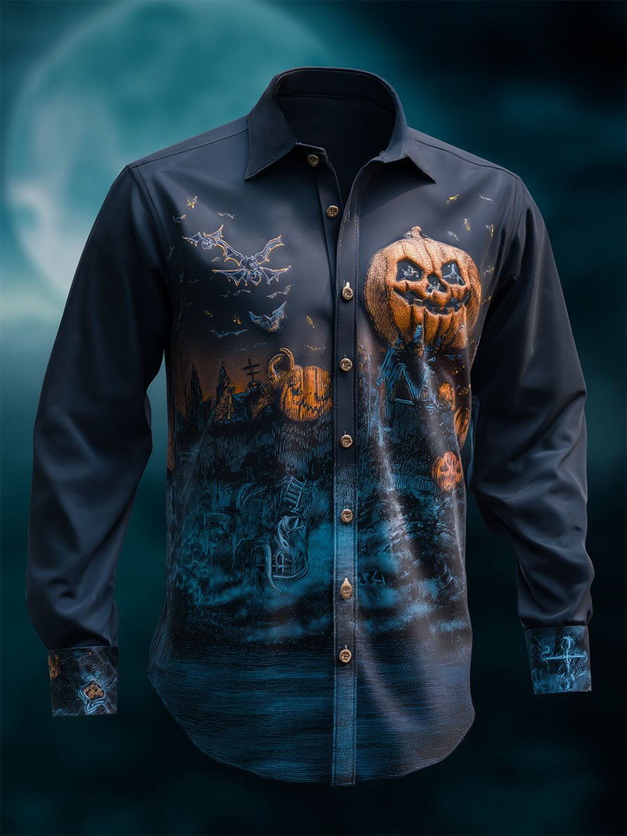 Camisa vintage Halloween estampado de manga larga para hombre