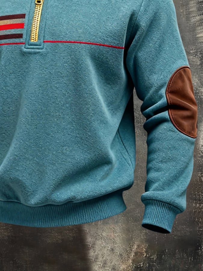 Sudadera retro en bloques de color estampado Color-Blocked con cierre para hombre