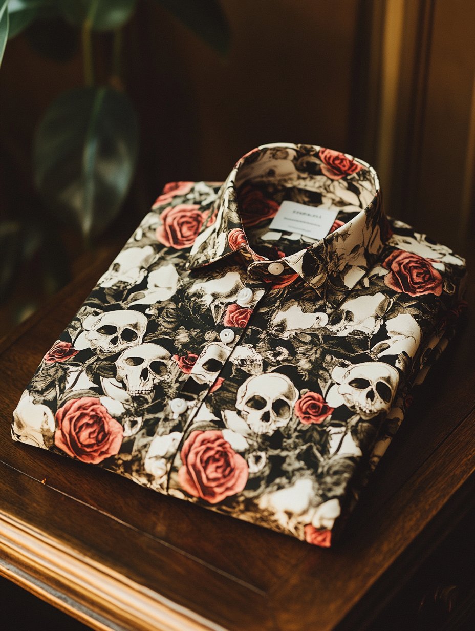 Camisa ejecutivo casual skull graffiti floral solapa de manga corta para hombre
