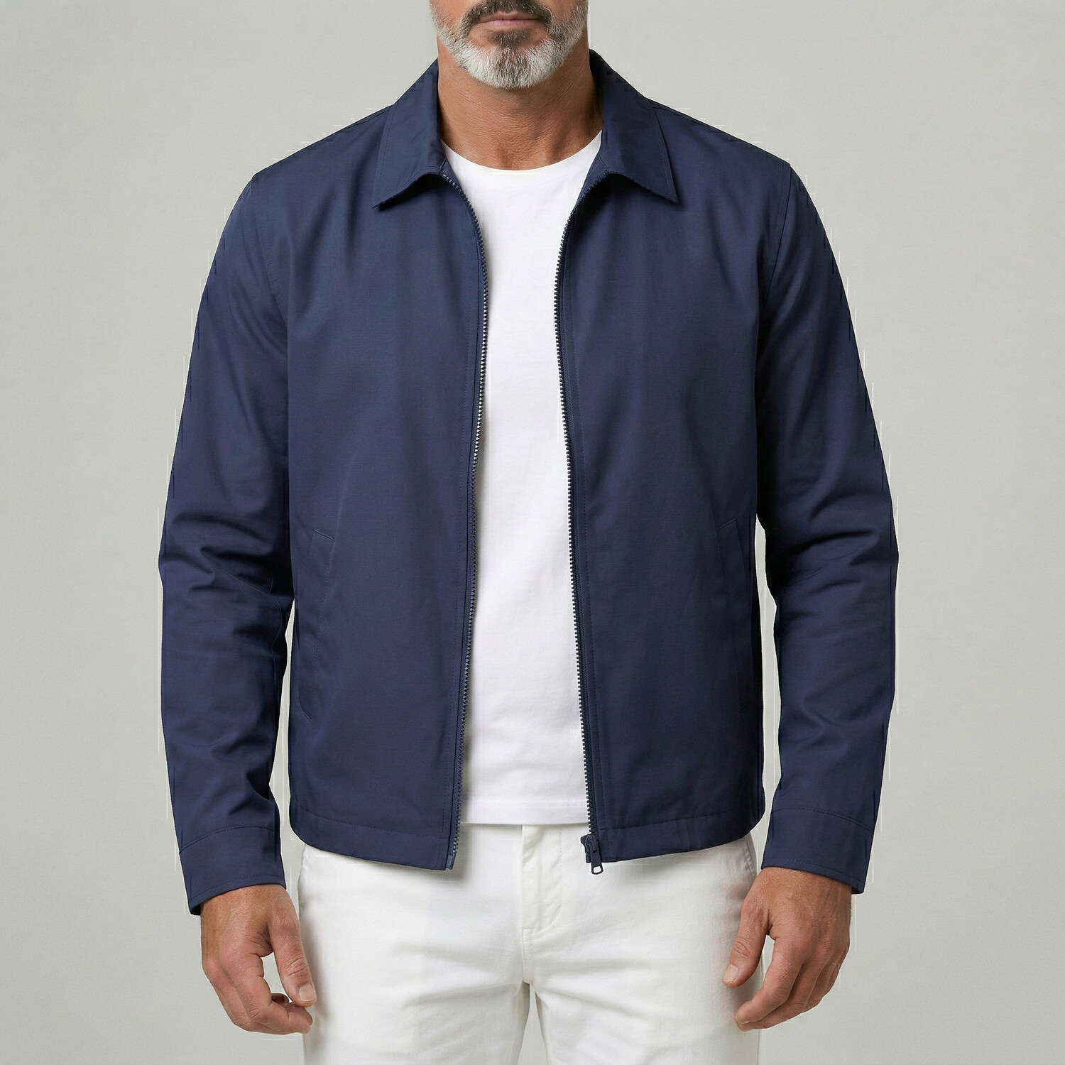 Chaqueta casual Plain Turndown Collar Slant Pockets para exterior con cierre para hombre