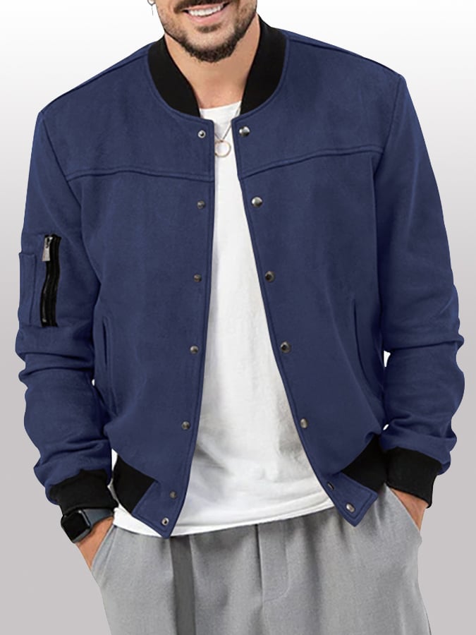 Chaqueta casual Baseball cuello Faux gamuza para hombre