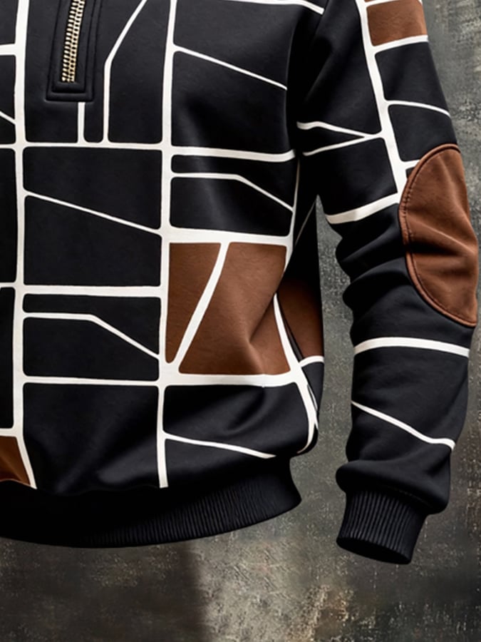 Sudadera retro en bloques de color estampado Color-Blocked con cierre para hombre