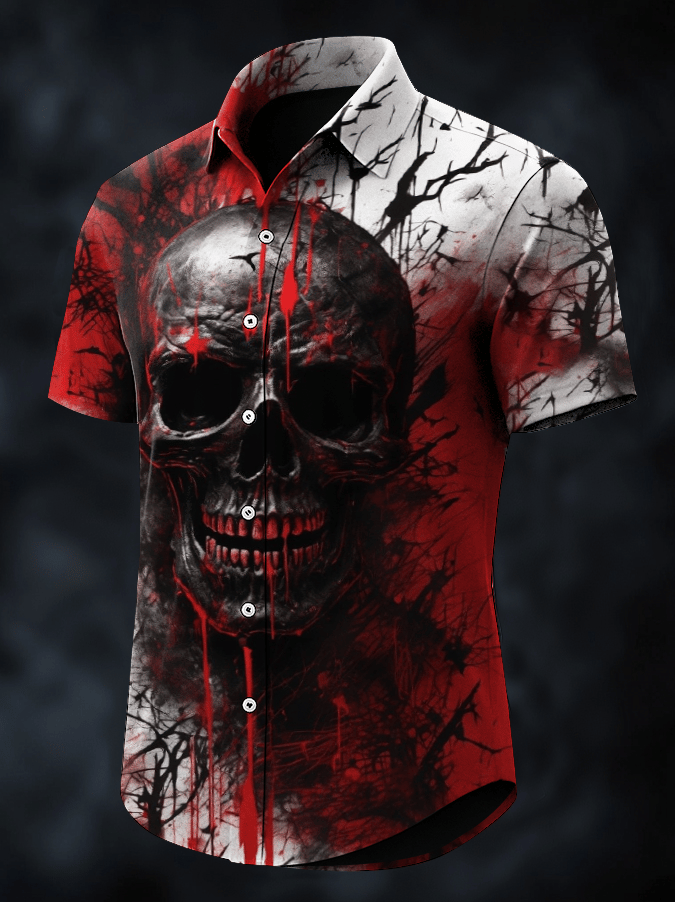 Camisa Dark Skull estampado vintage casual para hombre