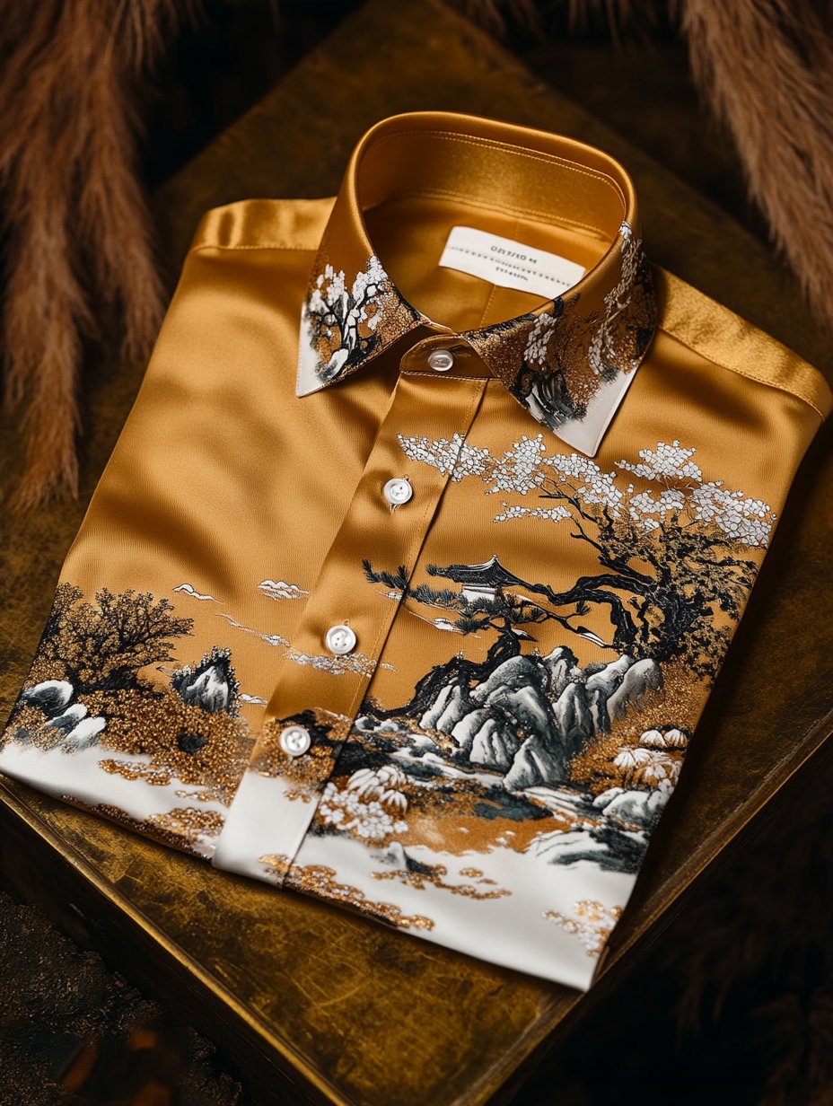 Camisa satén de lujo ejecutivo de manga larga para hombre