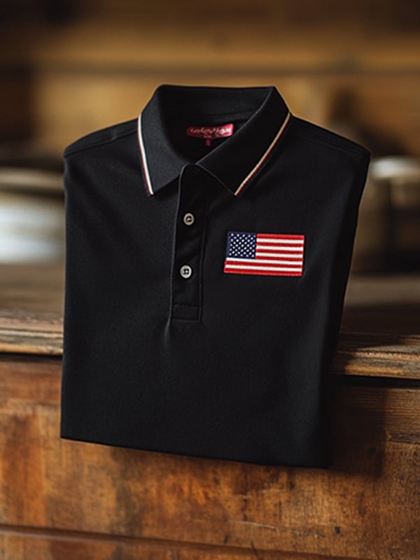 Camisa polo clásico ejecutivo Flag Independence Day de manga corta para hombre