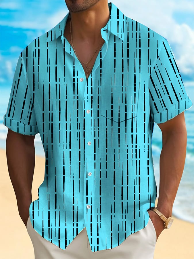 Camisa de modaable a rayas estampado Resort casual (Pockets Included) para hombre