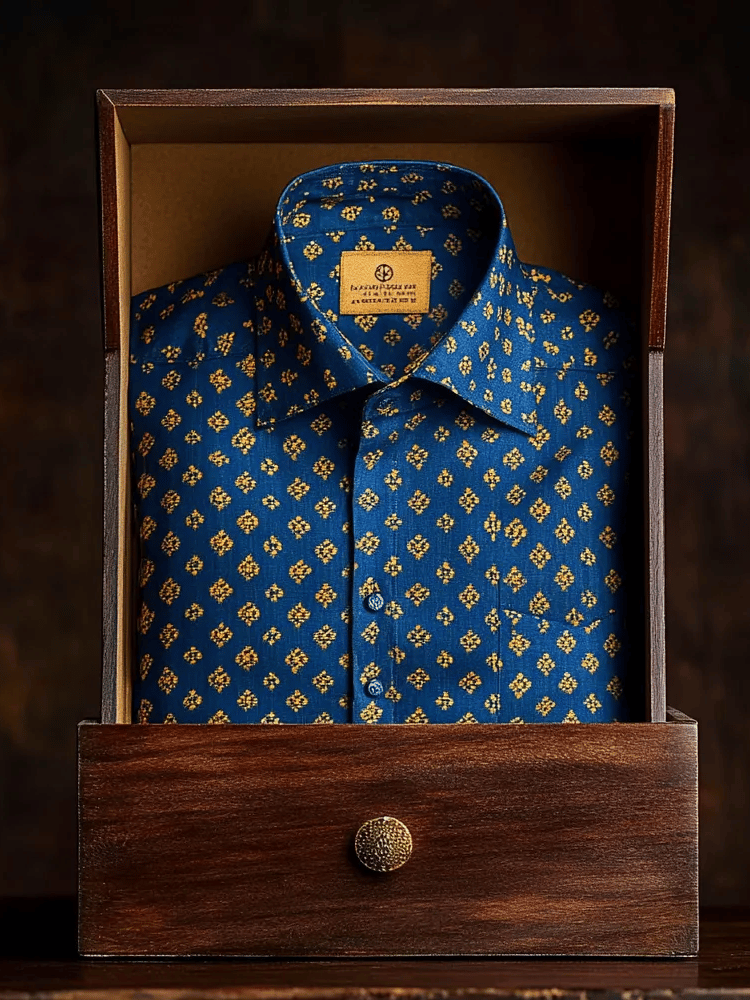 Camisa de lujo Romantic Contrast Color estampado de manga larga para hombre