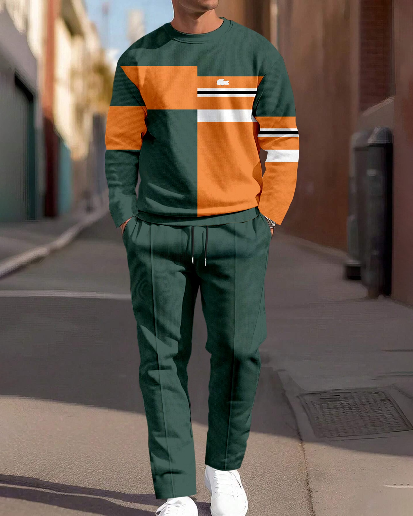 Simple Colorblock Round Neck casual Sports Set 0150 para hombre