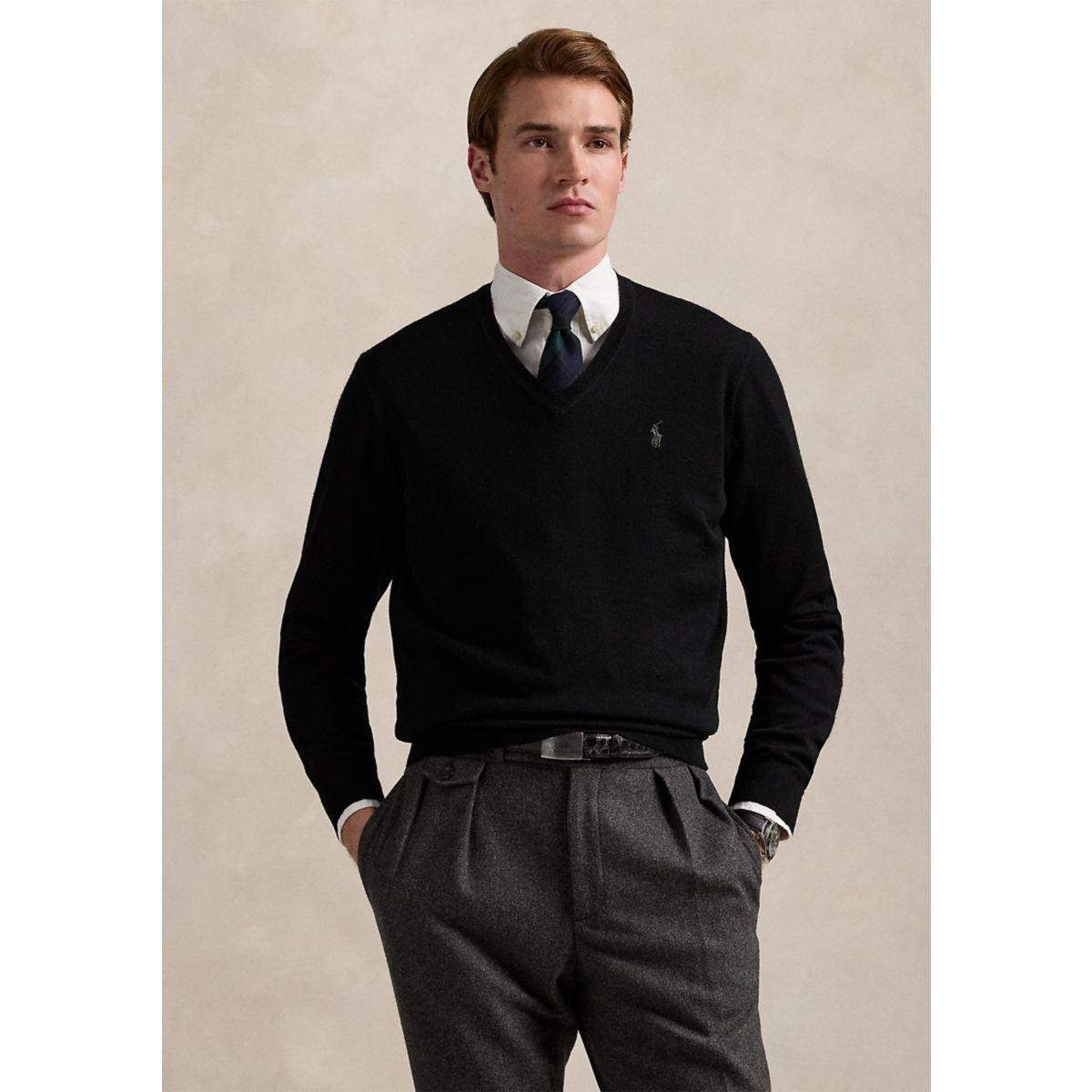 Washable Wool V-Neck Sweater - 1