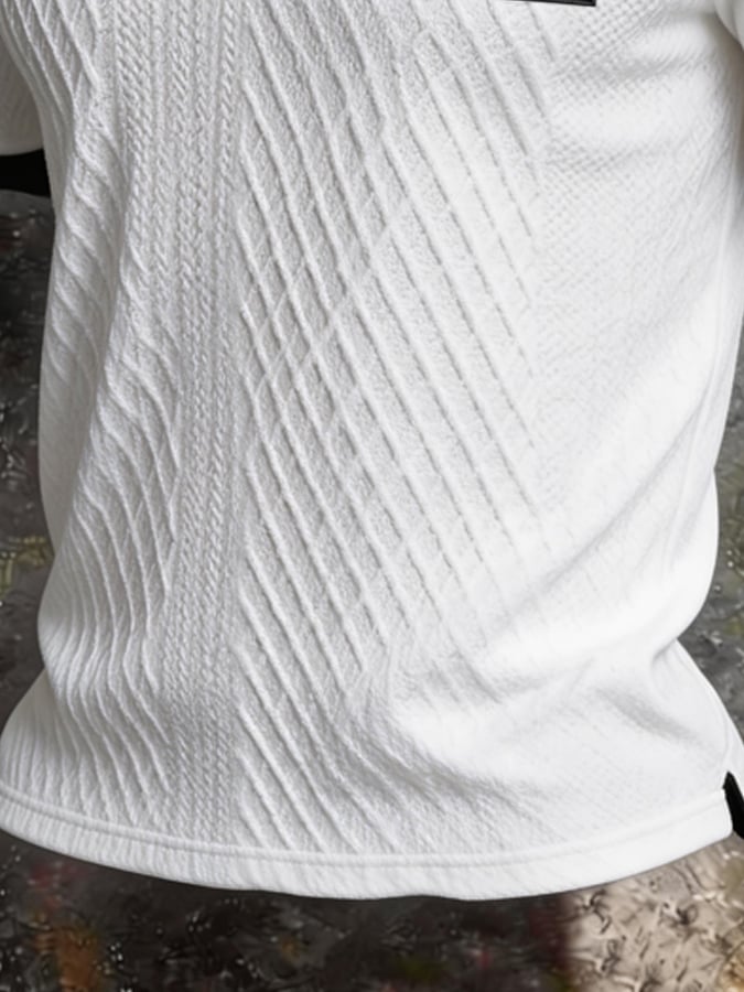 Retro Textured Color-Blocked Polo Collar de manga cortas para hombre