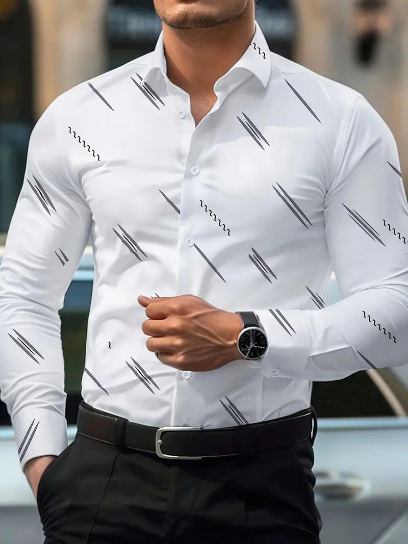 Camisa Street Style ejecutivo casual estampado de manga larga para hombre