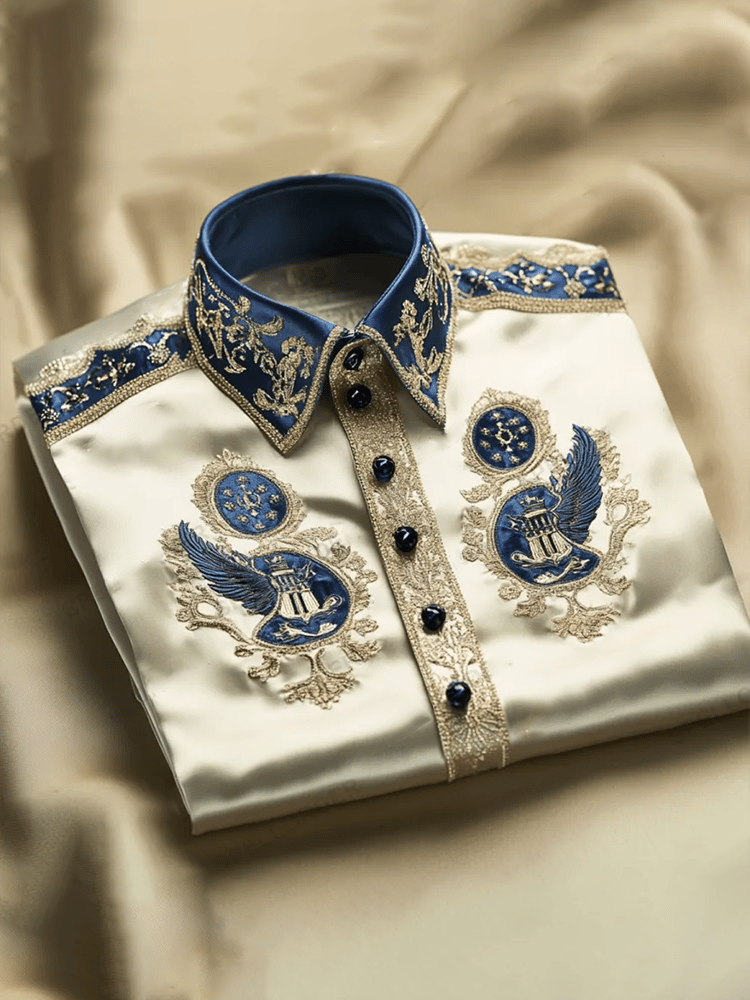 Camisa satén Luxe estampado de manga corta Button para hombre