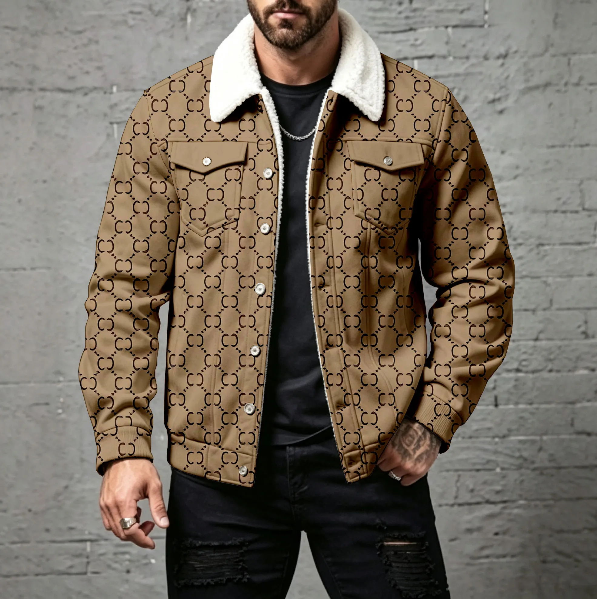 para hombre casual Double-C Print Cardigan with Studded Buttons