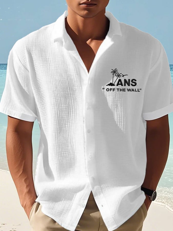 Camisa Sports Logo estampado casual Waffle (No Chest bolsillo) para hombre