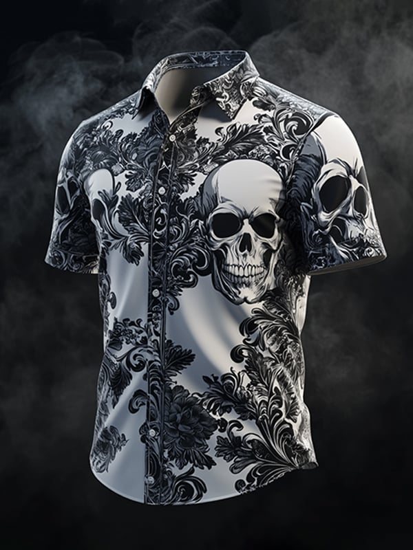 Camisa Dark Gothic Skull diseño de manga corta para hombre