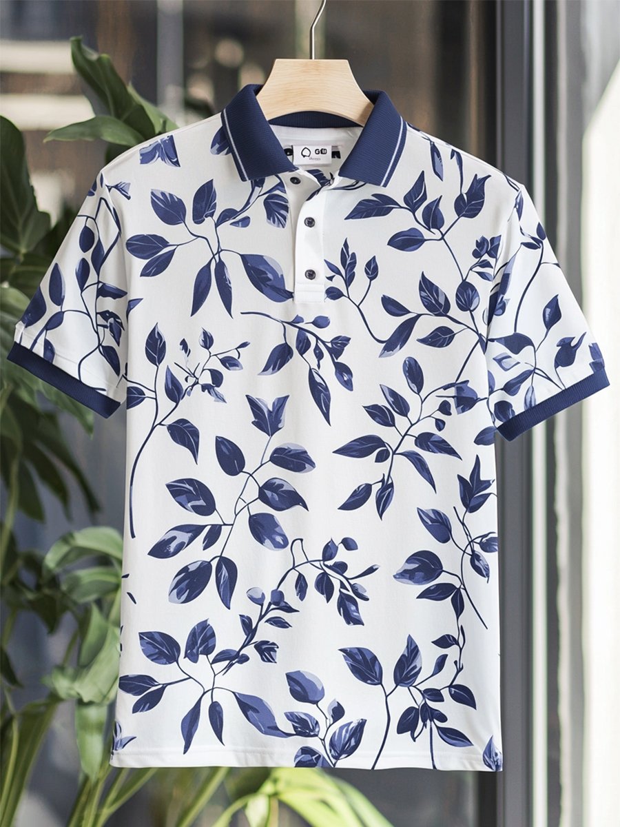 Camisa polo Resort floral estampado Button de manga corta para hombre
