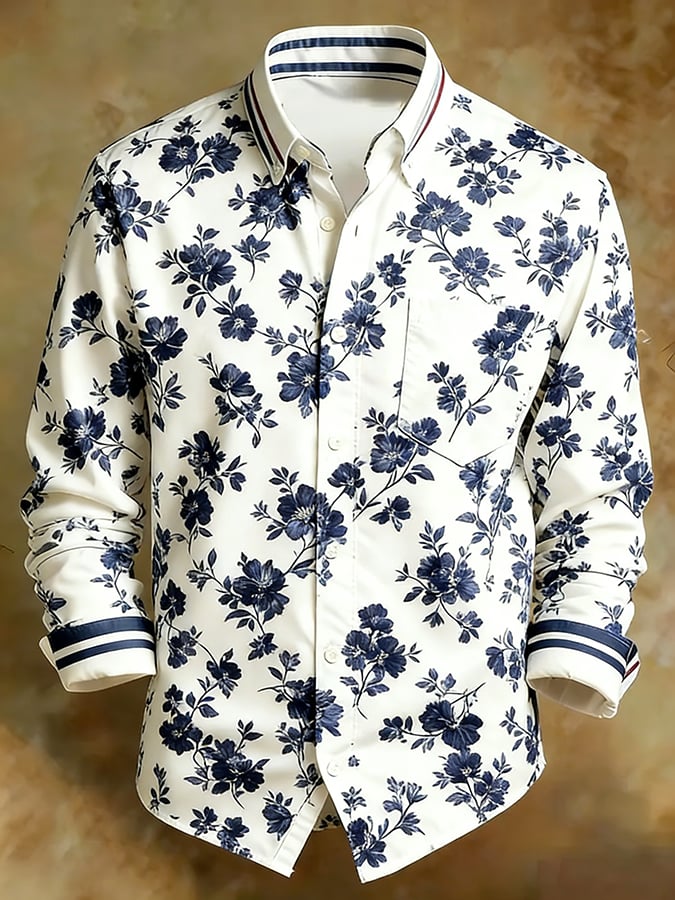 Camisa retro Abstract Art estampado Comfortable ejecutivo Style para hombre