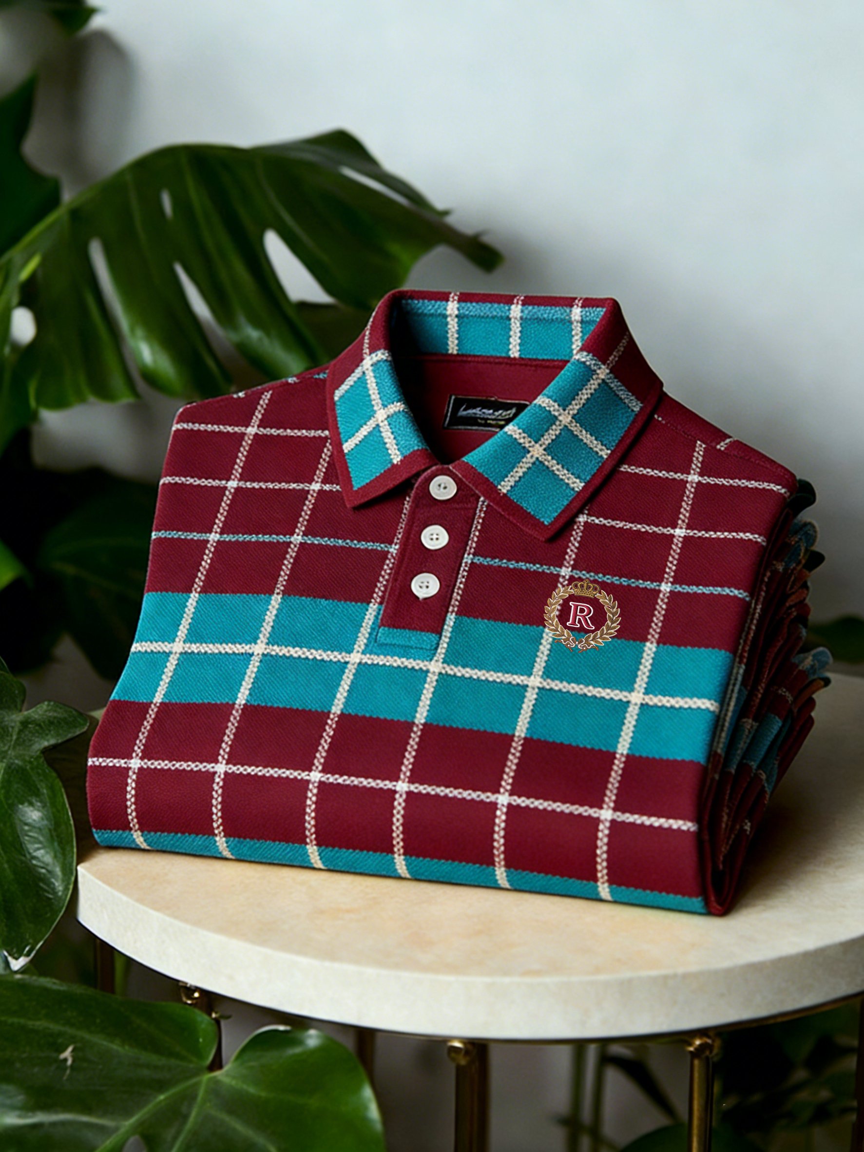 Camisa polo ejecutivo casual Button de manga corta clásico a cuadros para hombre