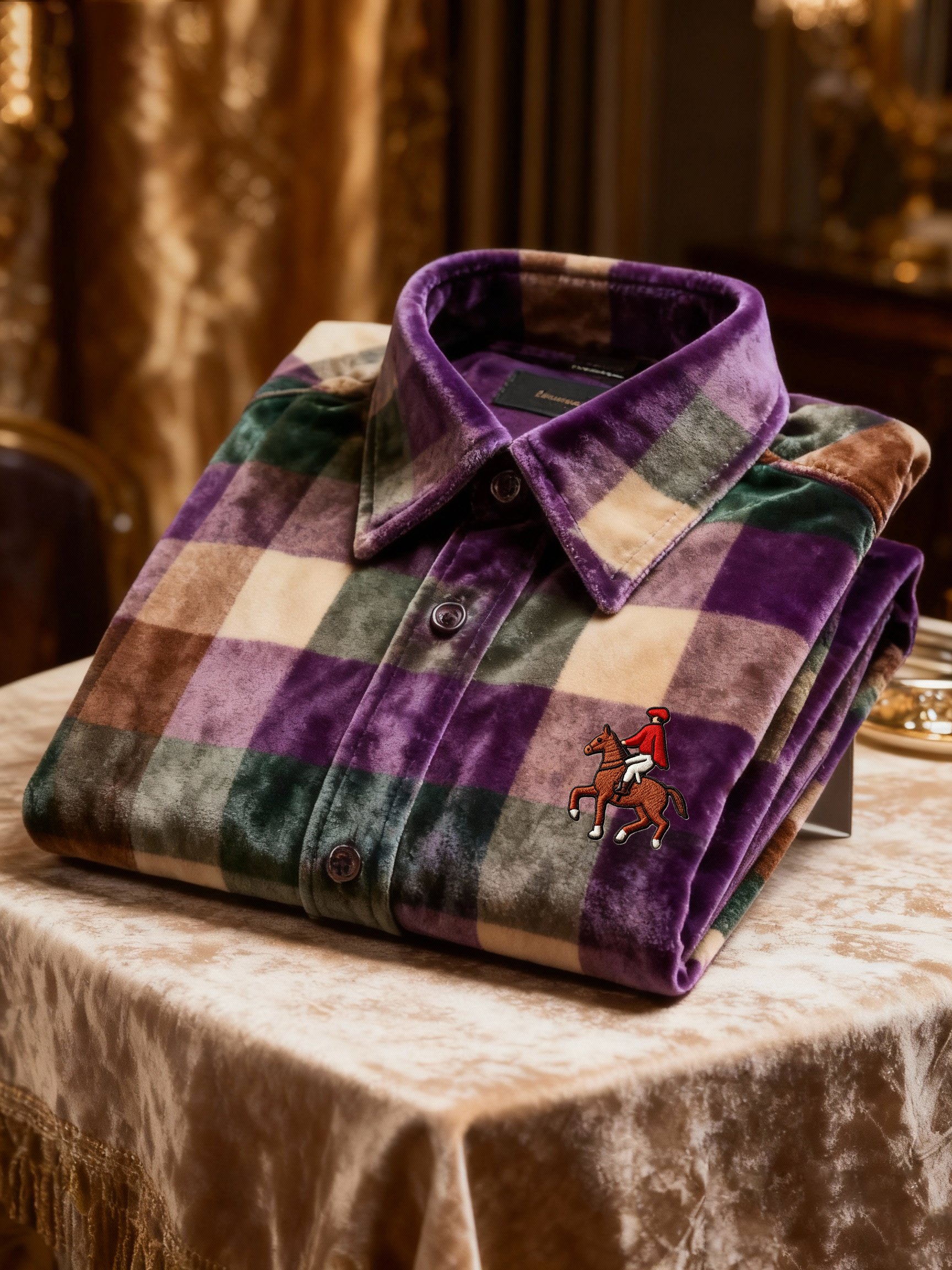 Camisa terciopelo Logo casual a cuadros de manga larga para hombre