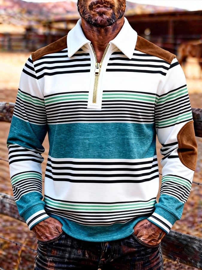 Sudadera retro en bloques de color estampado cierre para hombre