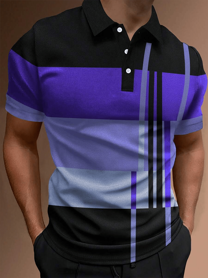 Camisa polo retro Contrast Design Button de manga corta casual para hombre