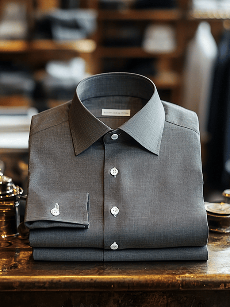 Camisa de lujo ejecutivo de color sólido de manga larga para hombre