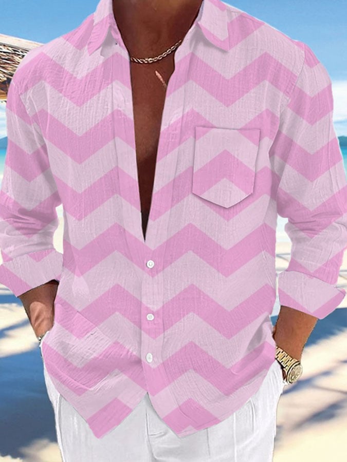 Camisa Pink a rayas Abstract Art de manga larga para hombre