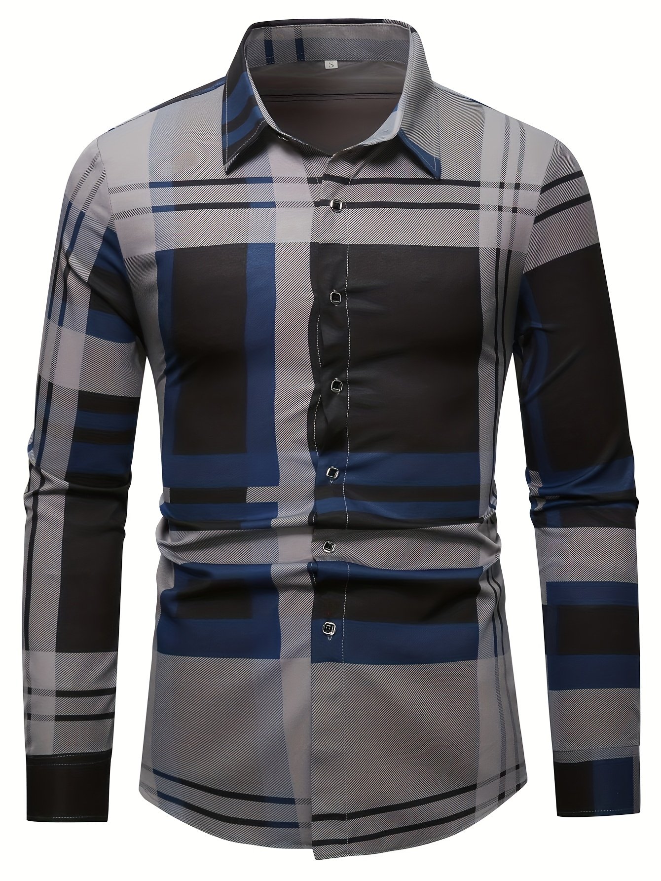 Camisa Street Style ejecutivo a cuadros casual estampado de manga larga para hombre