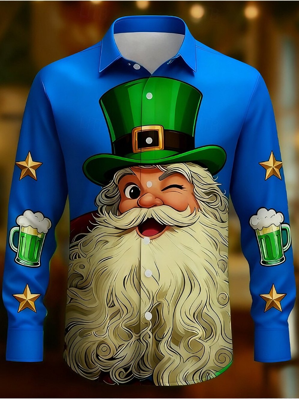Camisa St. Patrick's Day Clover Saint Patrick Green Beer Button Up camisa de manga larga para hombre