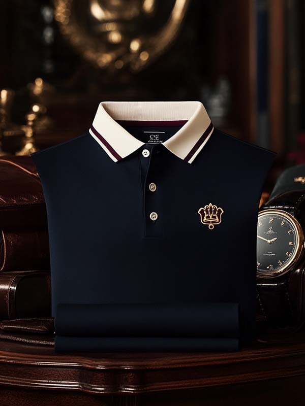 Camisa polo ejecutivo casual Crown Button de manga corta para hombre