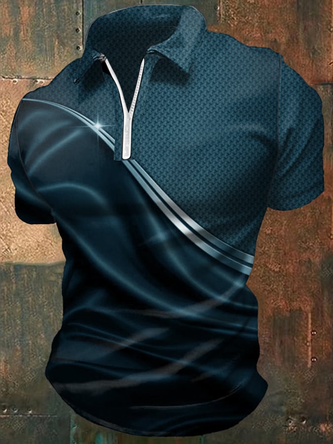 Camisa polo casual degradado gráfico estampado con cierre para hombre