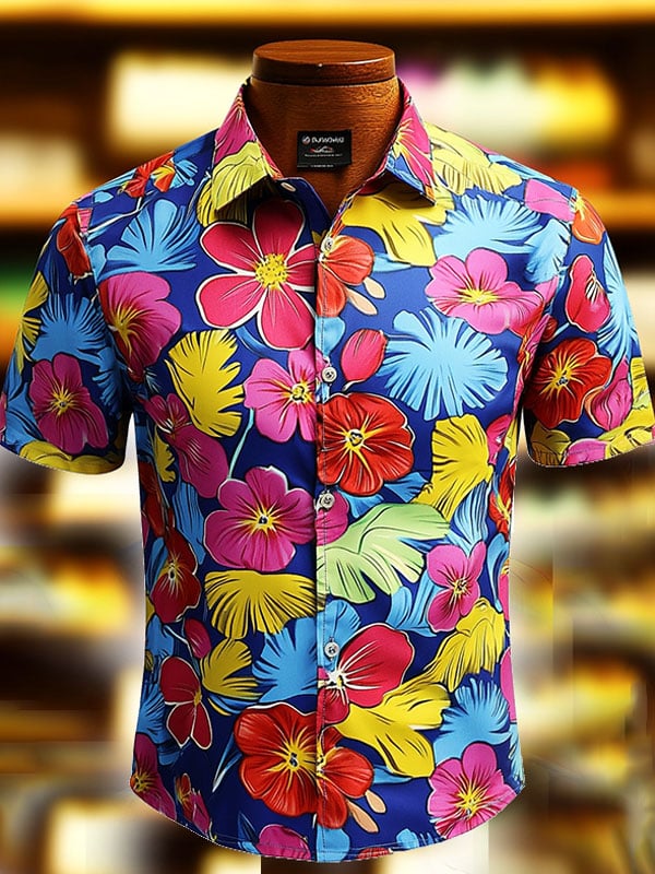 Camisa Beach Vacation floral de manga corta para hombre