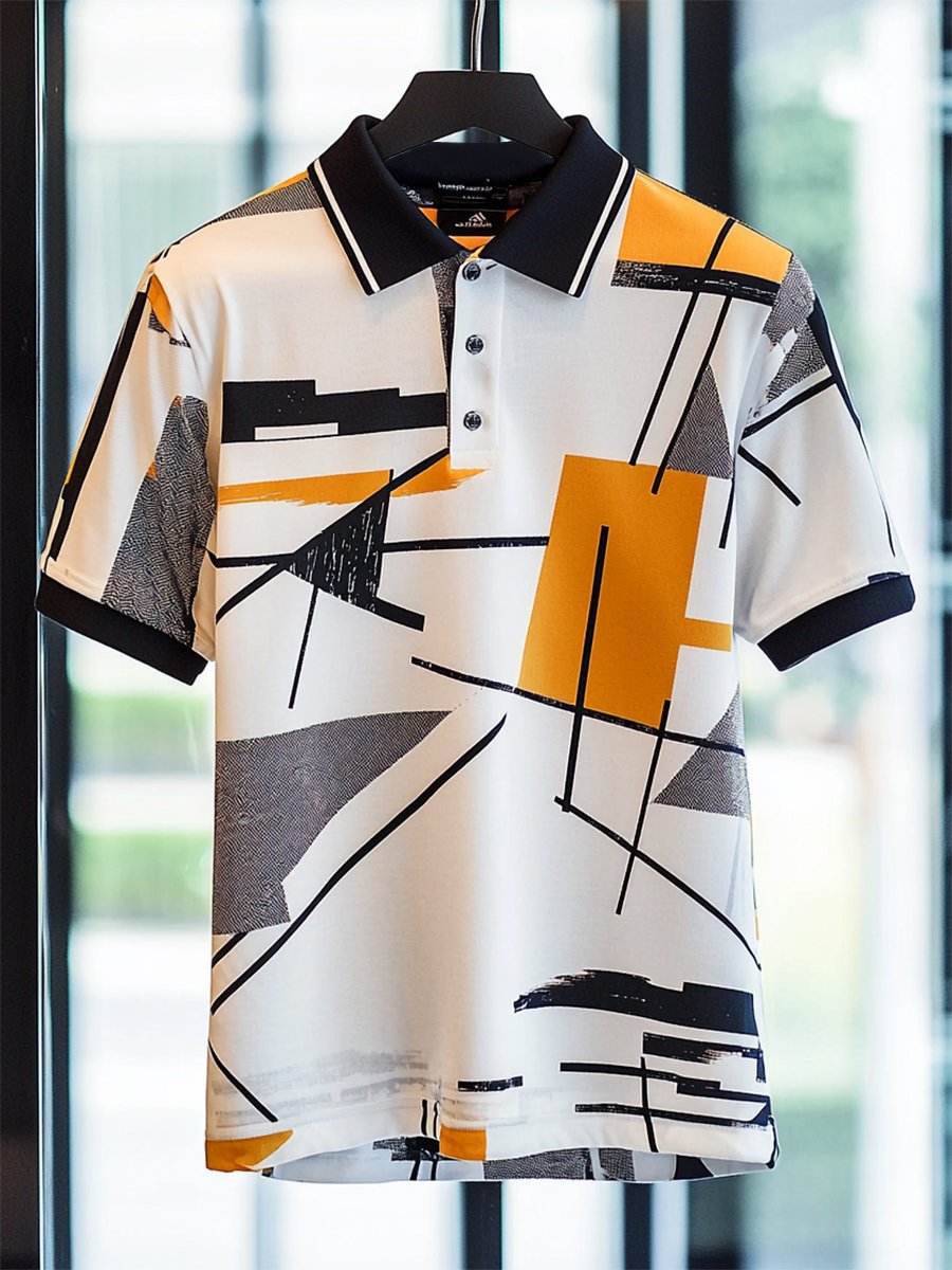 Camisa polo ejecutivo casual Bauhaus estampado Button de manga corta para hombre