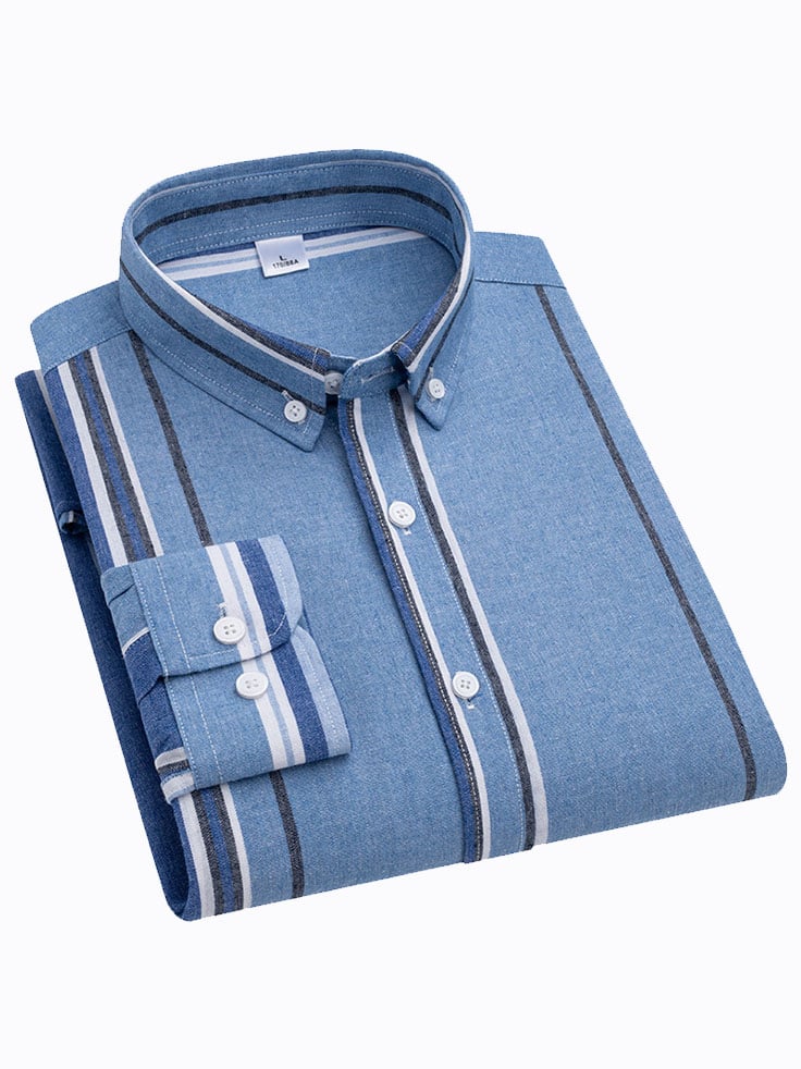 Camisa retro a rayas de algodón para hombre