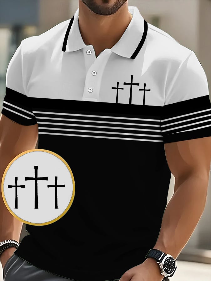 Camisa polo retro Faith casual estampado para hombre