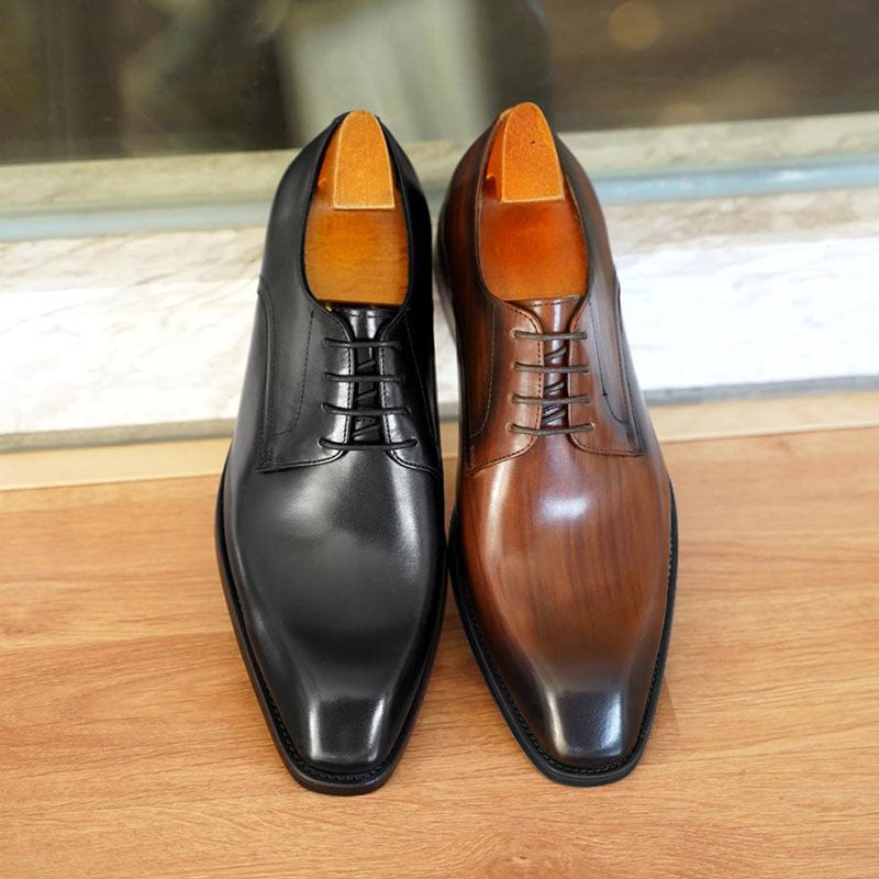 para hombre ejecutivo casual Faux Wood Grain Old Square Toe Faux Leather Derby zapatos