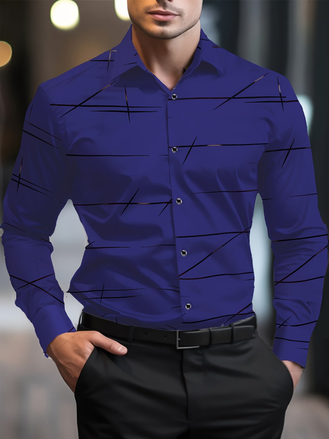 Camisa Street Style ejecutivo casual estampado de manga larga para hombre