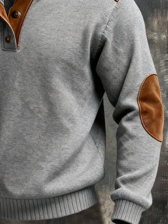 Sudadera retro polar Warm Patchpara trabajo Comfortable Color-Blocked Henry para hombre