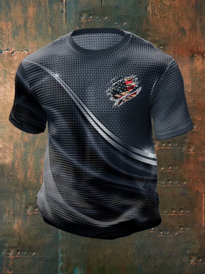 Camiseta casual Independence Day Flag gráfico estampado Round Neck de manga corta para hombre