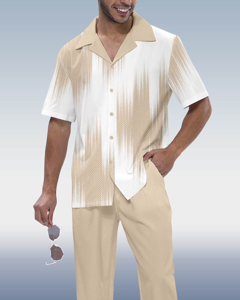 Camisa en bloques de color de lujo estampado de manga corta Walking Set 1010 para hombre