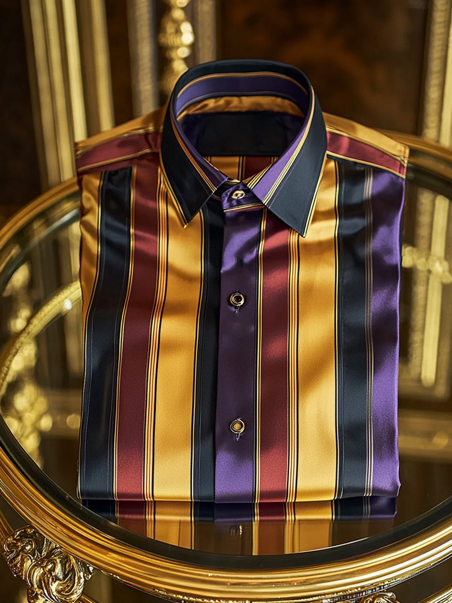 Camisa satén de lujo ejecutivo Charlie Sheen a rayas de manga larga para hombre