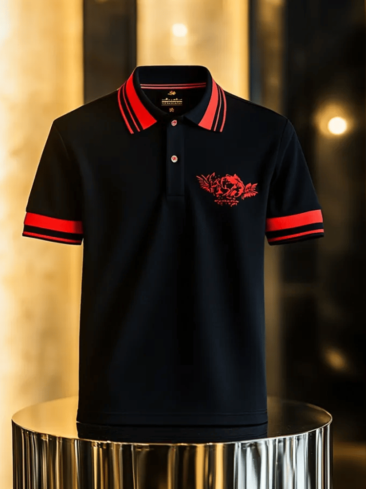 Camisa polo ejecutivo rayas Lettering con botones para hombre