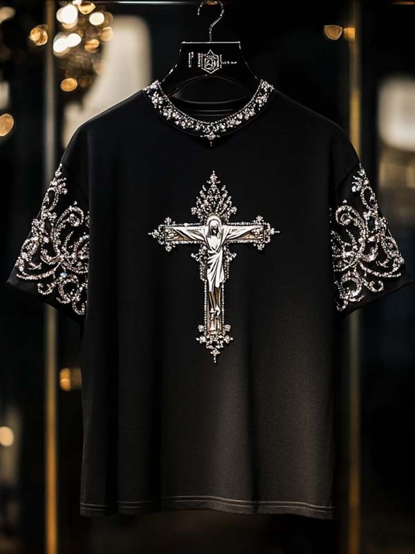 para hombre ejecutivo Saint Cross de lujo estampado de algodón de manga corta camiseta