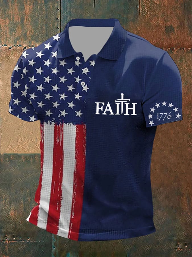 Camiseta Faith Cross America Flag estampado de manga corta POLO para hombre