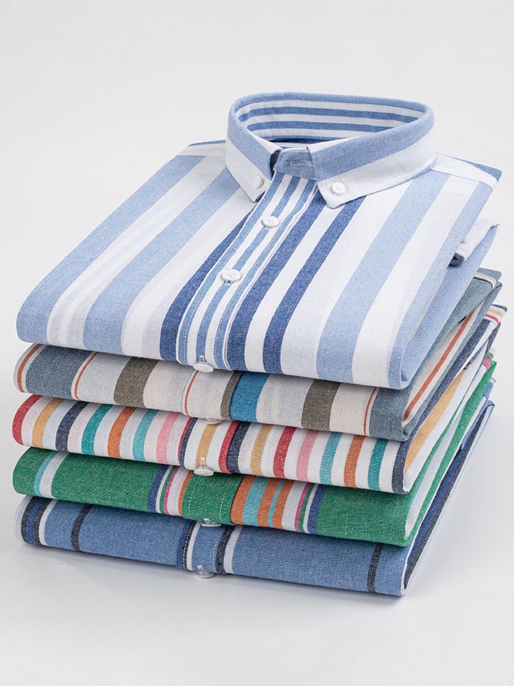 Camisa retro a rayas de algodón para hombre